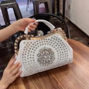 Nucucina Luxury Fashion Diamonds Bag For Women Leather Top Handle Satchel Handbags Clip Rhinestone Purses Tote Shoulder Crossbody Bags (White)